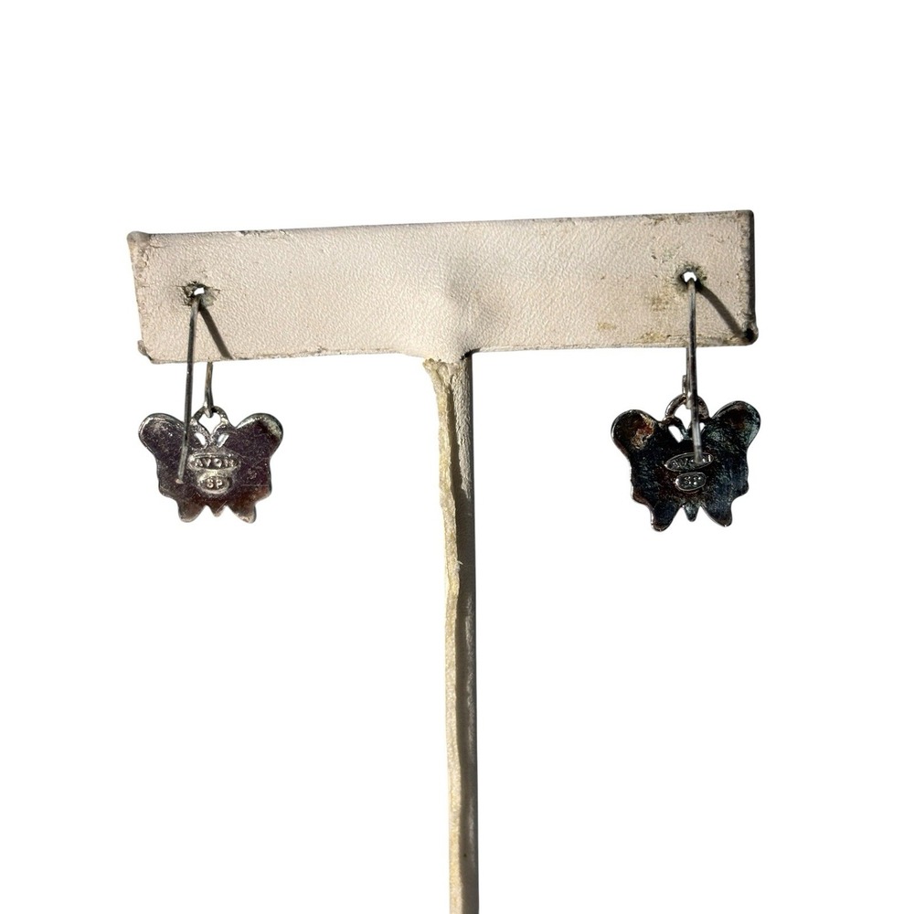Vintage Signed‎ Avon Silver Tone Purple Enamel Butterfly Pierced Dangle Earrings - Picture 2 of 7